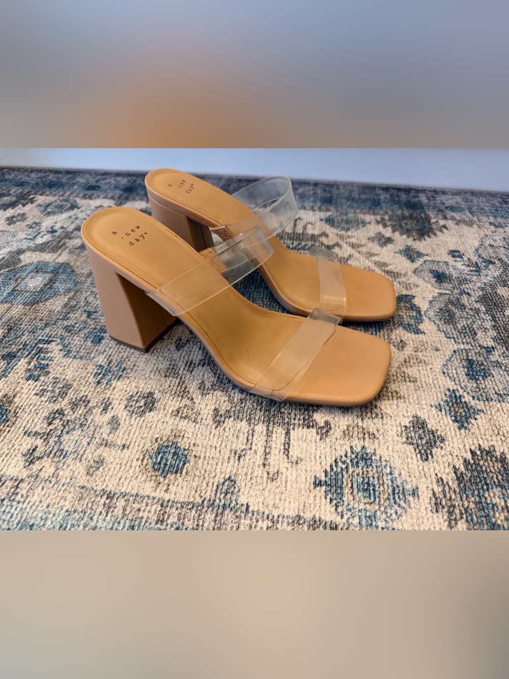 a new day Clear-Strap Tan Block Heels